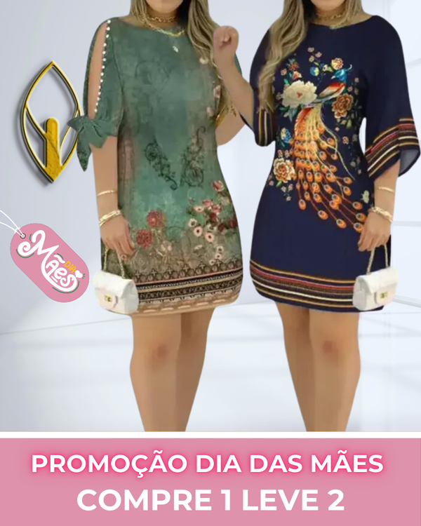 COMPRE 1 LEVE 2 - Vestido Casual Midi Estampado Feminino